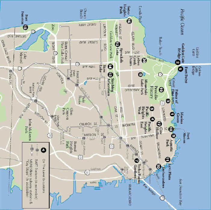 Exploring San Francisco on the Level,  Marilyn Straka © 2000  Map by Ben Pease